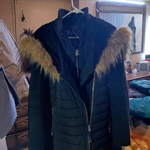 Elegant Black Jacket with Faux Fur Trim Calvin Klein